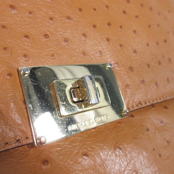 Michael Kors Brown Ostrich Embossed Leather Women's Clutch Shoulder Bag 616 - Picture 4 of 10